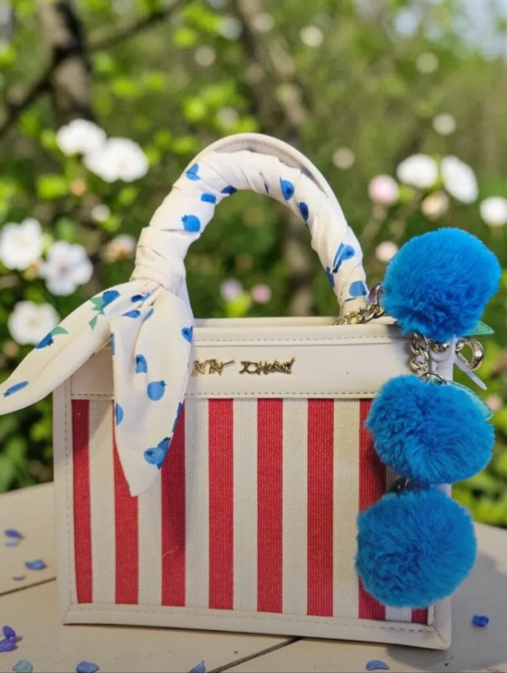 Betsy Johnson-Patrotic & Striped Satchel Crossbody Bag & Blueberry 🫐 Charm♥️